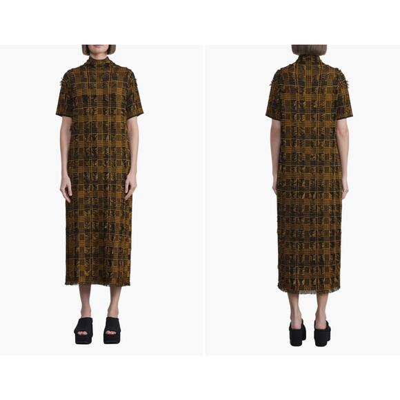 Lafayette 148 New York Fringed Plaid Mock Neck Sweater Dress Small - Picture 9 of 9